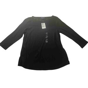 American Living Women's Black Blouse M NWT Lace Yoke 3/4 Sleeve Top Elegant